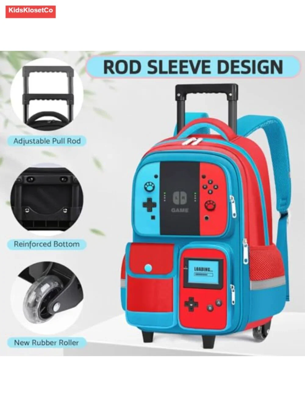 Kids Rolling Backpack 3-Piece Set with Lunch Box Pencil Case Wheeled Bookbag
